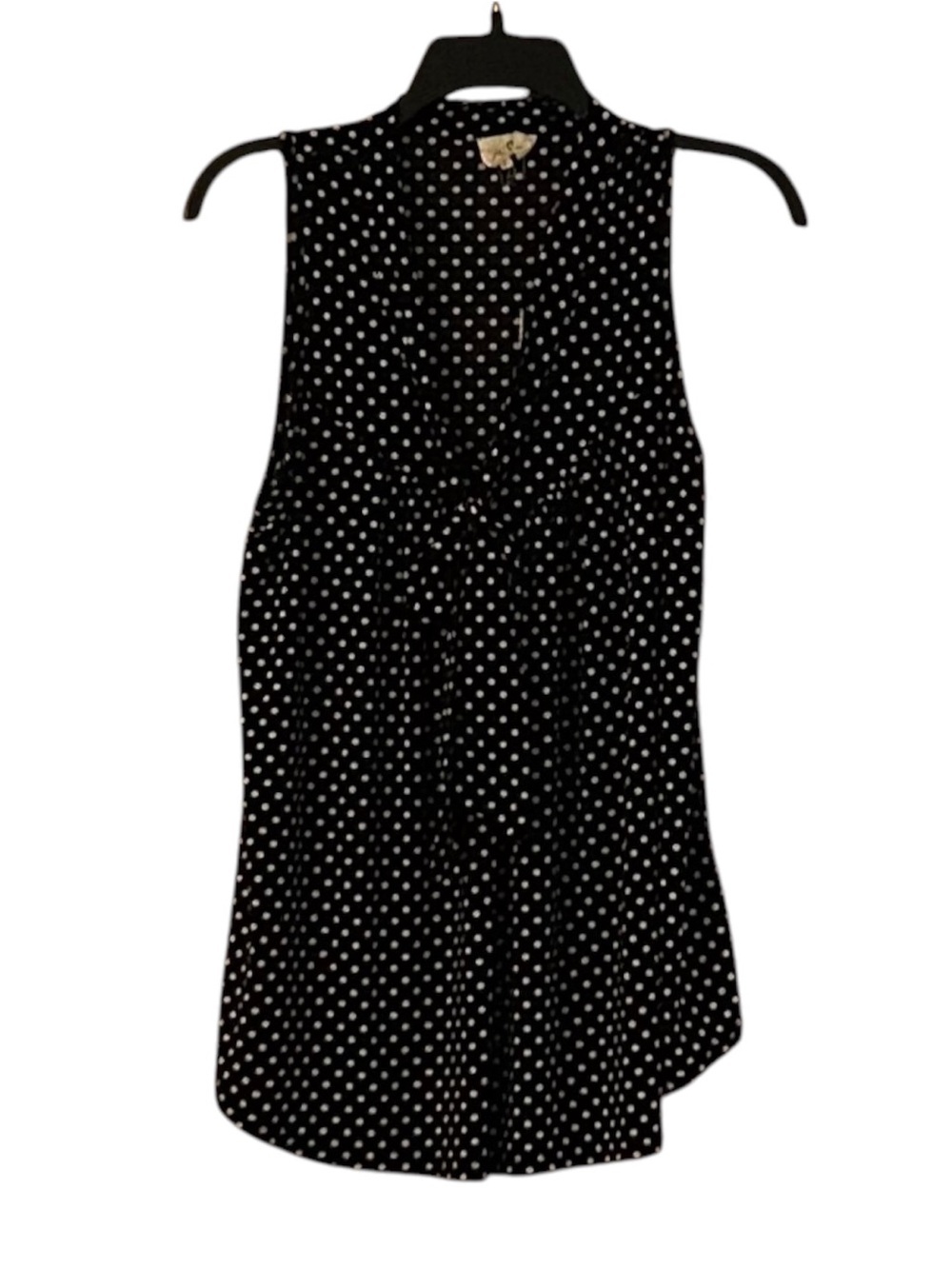 Sleeveless Black Polka Dot Pleated Front Top with Bow Size M